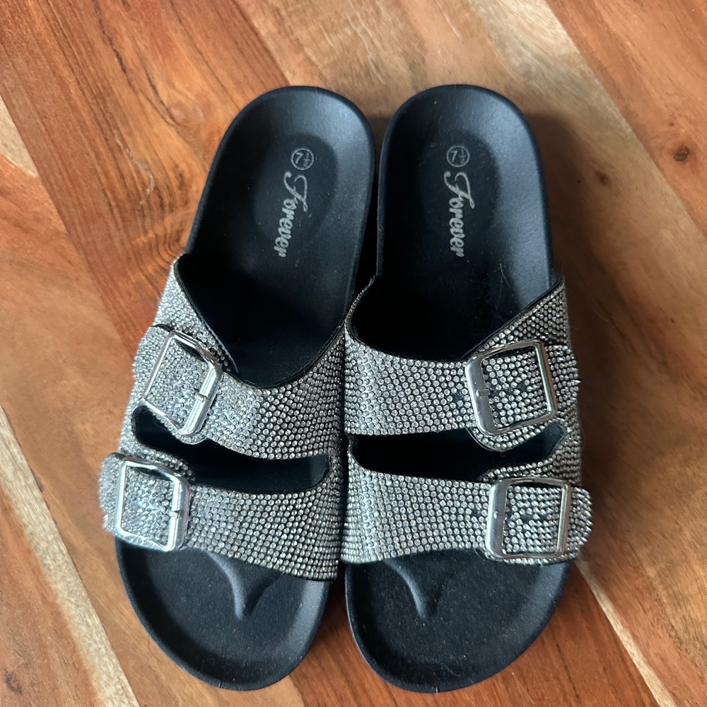 SOLD NEW Forever Black Sandals with Silver Buckles